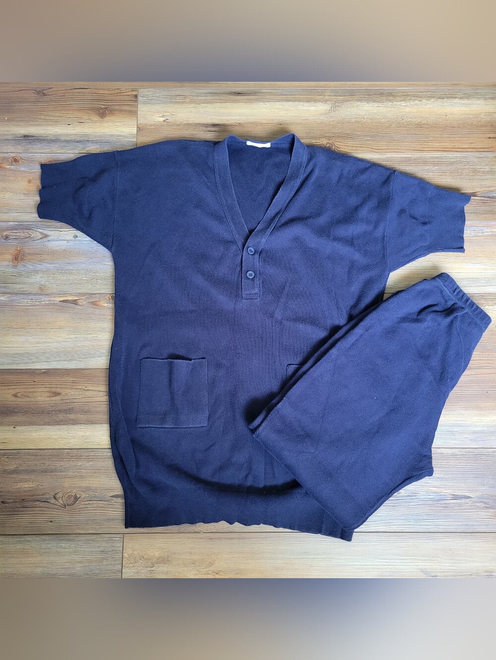 Joan Vass USA Matching Navy Blue Cotton Lounge Set Womens Size Small
